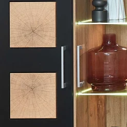 Wohnen 80x208x37 Vitrine in Schwarz & Wildeiche - Kandu