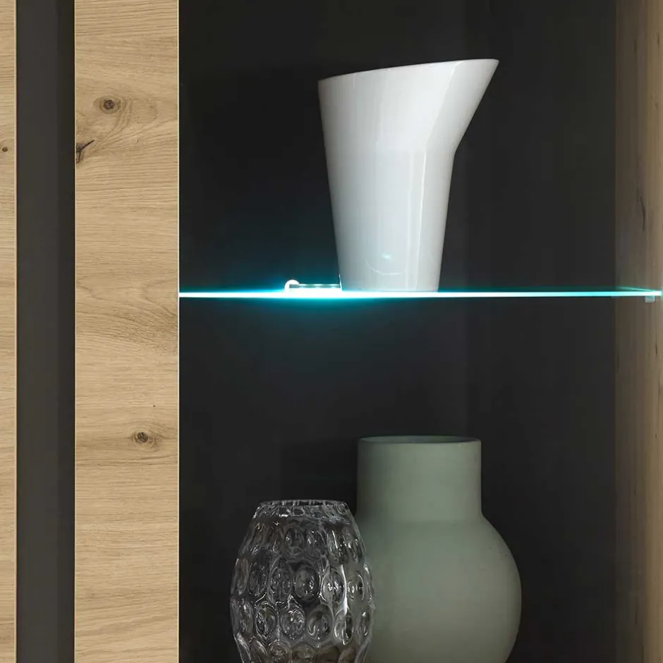 Wohnen 72x154x40 Vitrine in Wildeiche & Dunkelgrau - Lairian