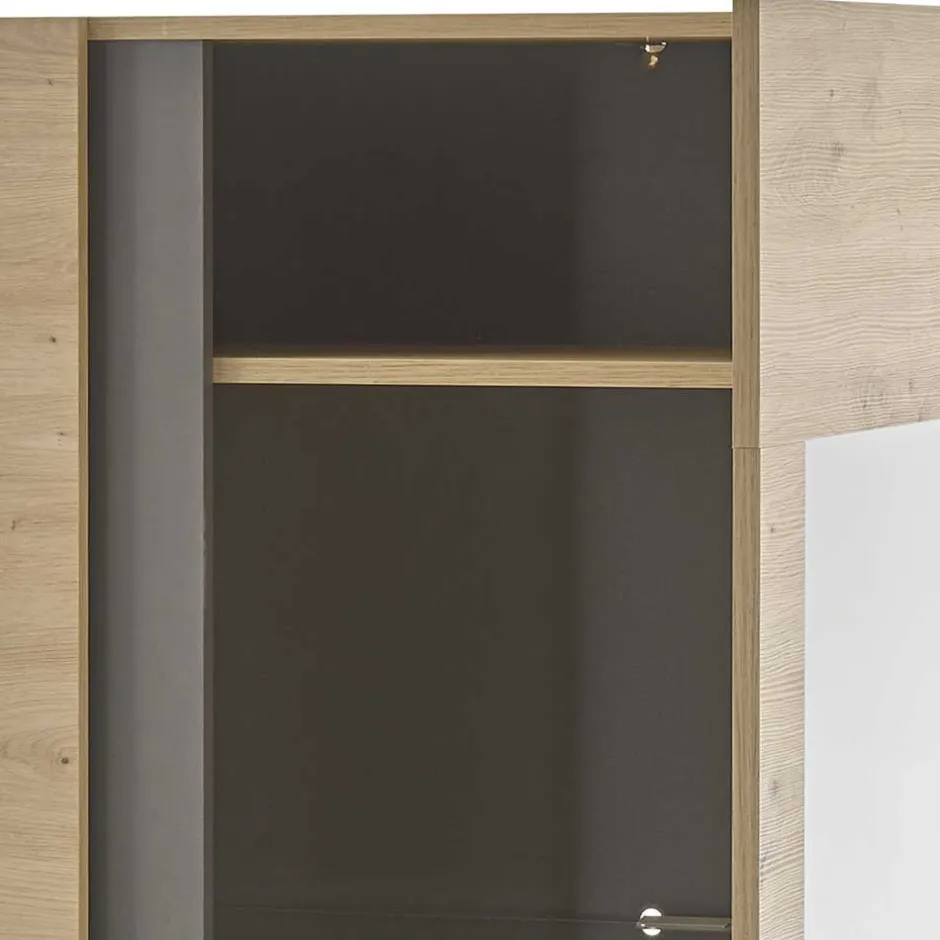 Wohnen 72x154x40 Vitrine in Wildeiche & Dunkelgrau - Lairian