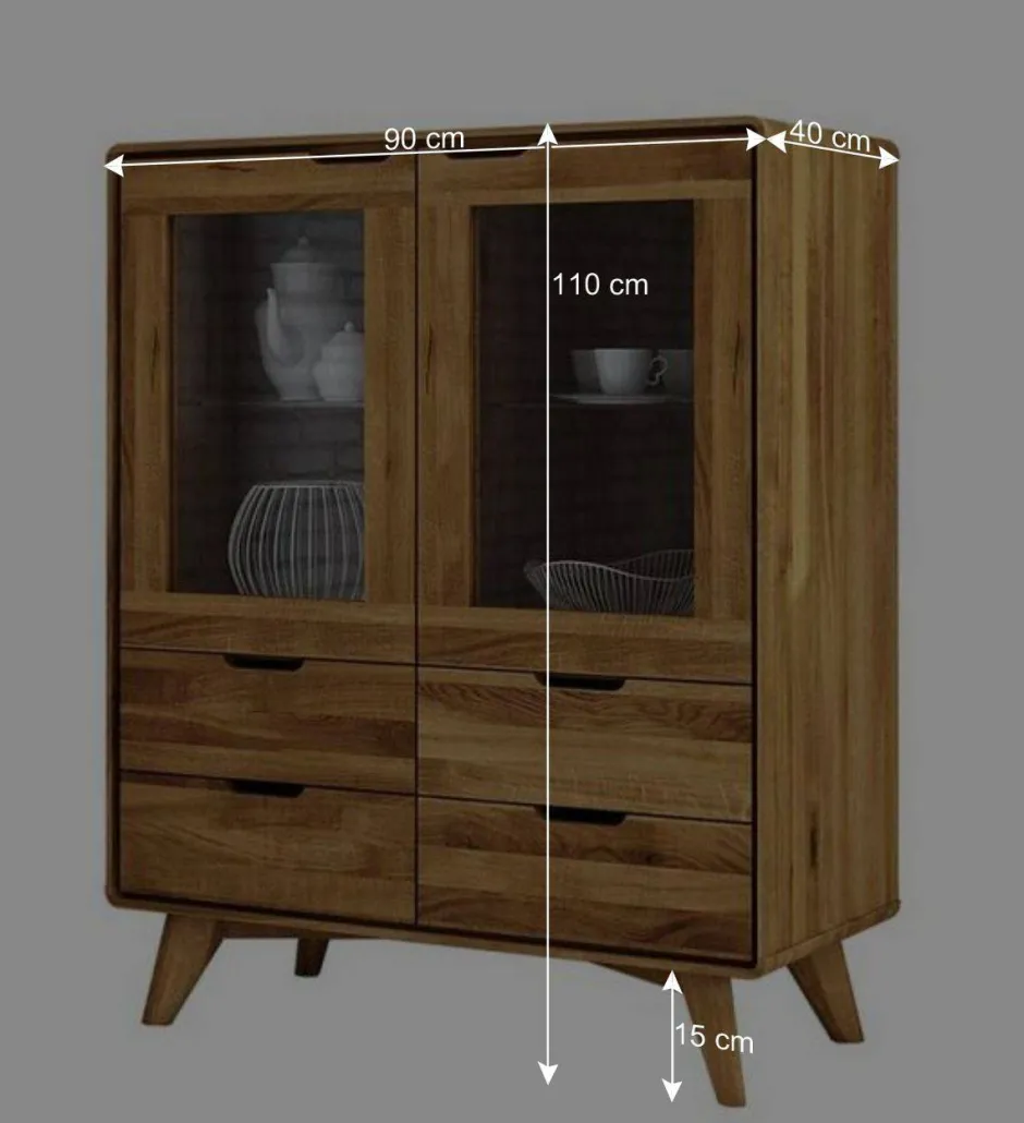 Wohnen 90x110x40 Vitrine Kommode aus Wildeiche - Eavy