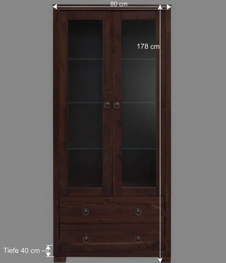 Wohnen 80x178x40 Vitrine mit 2 Schubladen - Luvin