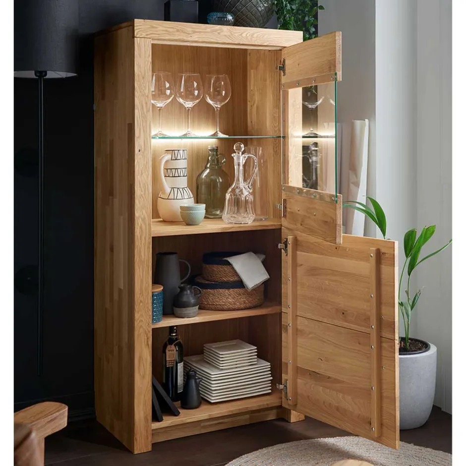 65x141x40 Vitrinenschrank aus Wildeiche Massivholz - Loitons^Wohnen New