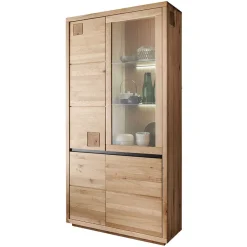 Wohnen 103x205x40 Vitrinenschrank aus Wildeiche Massivholz - Embleys