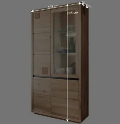 Wohnen 103x205x40 Vitrinenschrank aus Wildeiche Massivholz - Embleys
