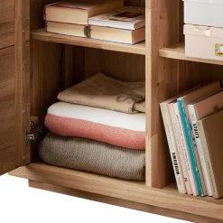 Wohnen 103x205x40 Vitrinenschrank aus Wildeiche Massivholz - Embleys