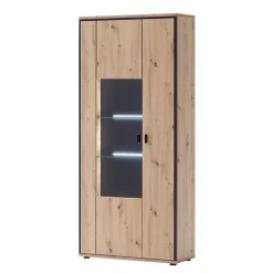93x210x38 Vitrinenschrank in Eiche Holzdekor - Nikdus^Wohnen Hot