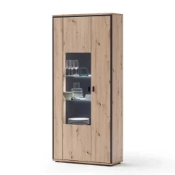 93x210x38 Vitrinenschrank in Eiche Holzdekor - Nikdus^Wohnen Hot