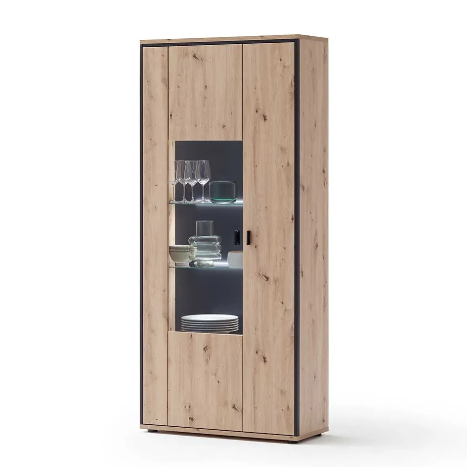 93x210x38 Vitrinenschrank in Eiche Holzdekor - Nikdus^Wohnen Hot