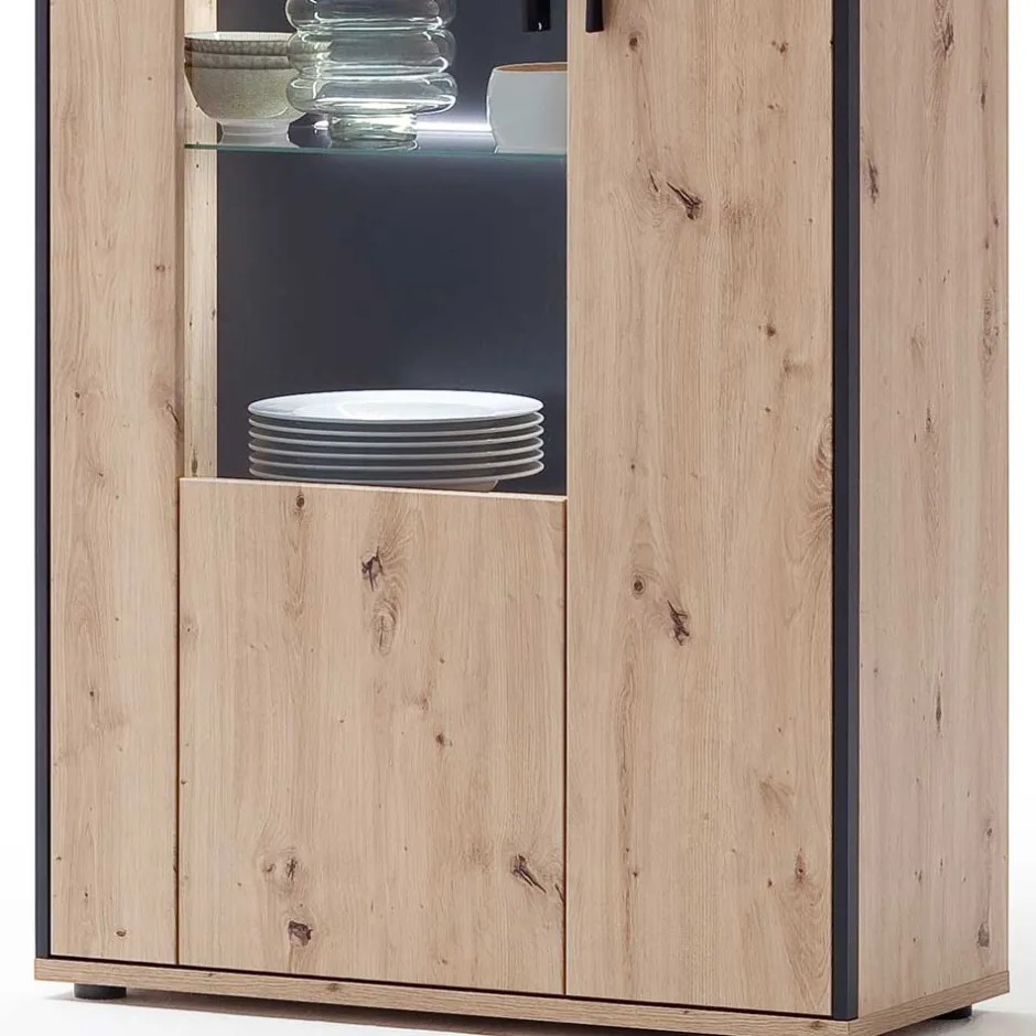 93x210x38 Vitrinenschrank in Eiche Holzdekor - Nikdus^Wohnen Hot