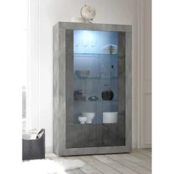 Wohnen 110x191x43 Vitrinenschrank in Grau zweifarbig - Setmora