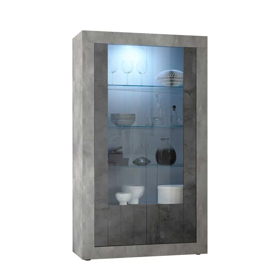 Wohnen 110x191x43 Vitrinenschrank in Grau zweifarbig - Setmora