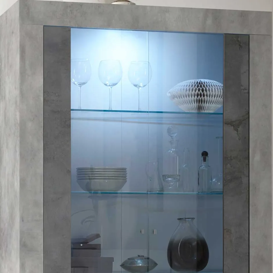 Wohnen 110x191x43 Vitrinenschrank in Grau zweifarbig - Setmora