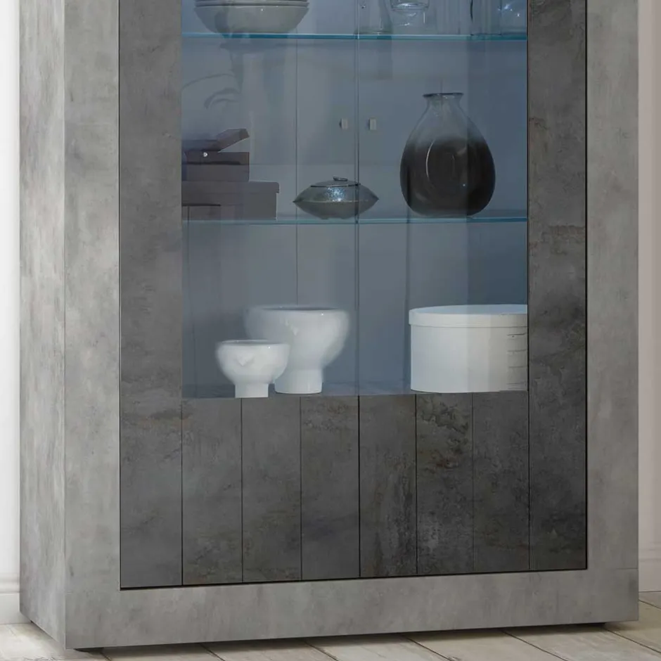 Wohnen 110x191x43 Vitrinenschrank in Grau zweifarbig - Setmora