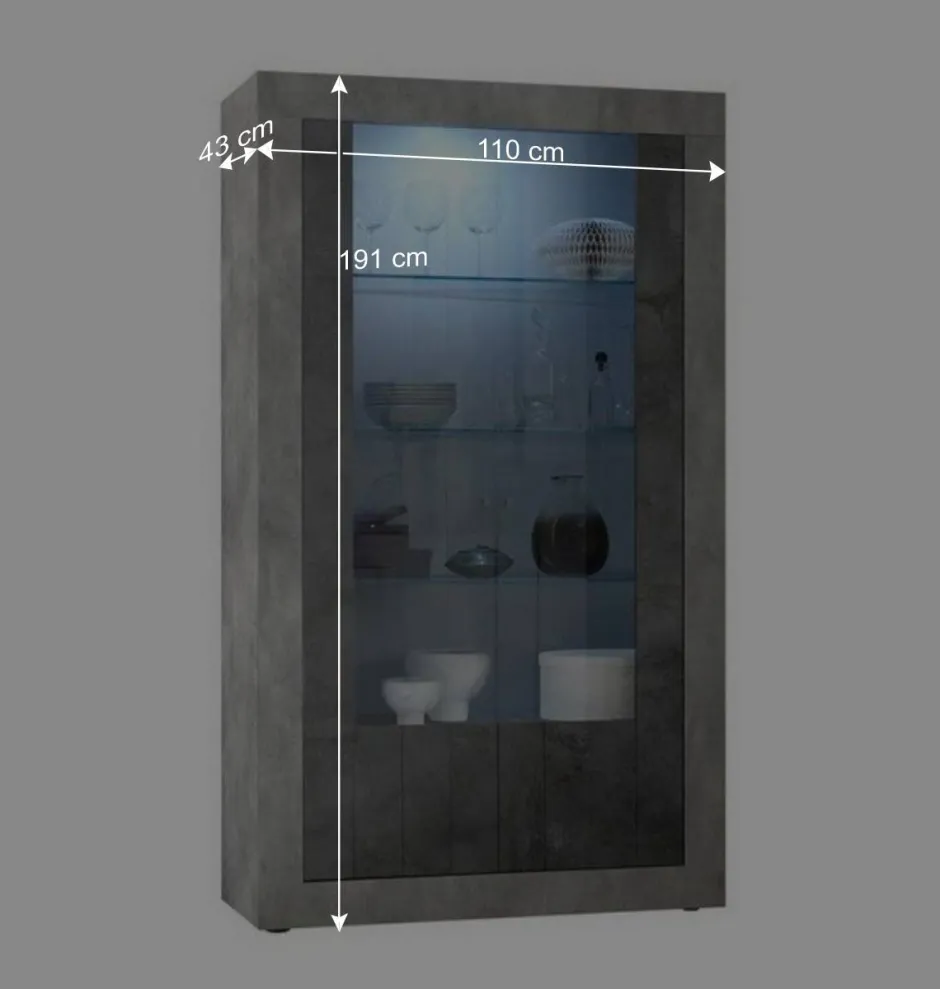 Wohnen 110x191x43 Vitrinenschrank in Grau zweifarbig - Setmora