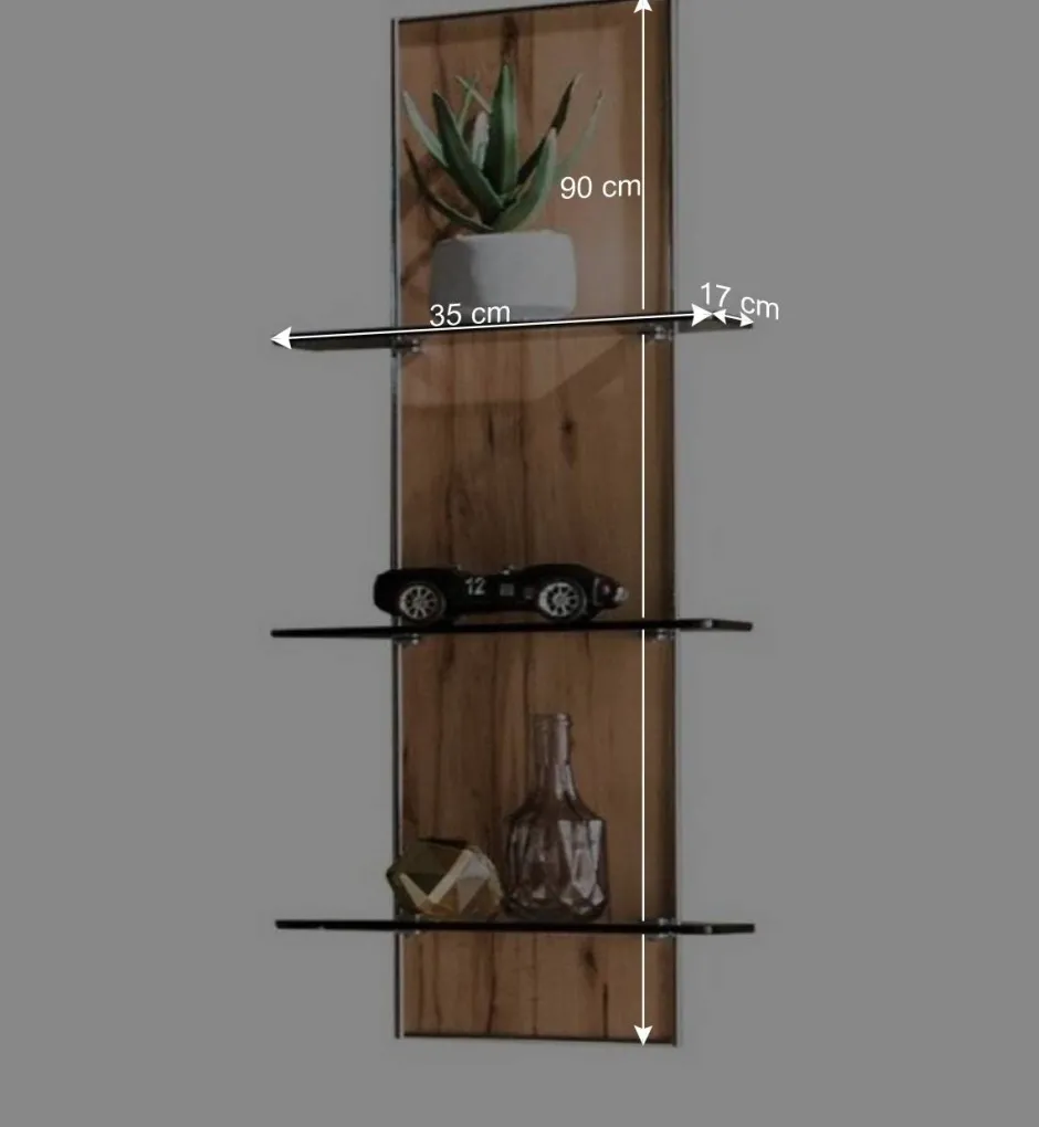 35x90x17 Wandregal mit drei Glasböden - Krofun^Wohnen Discount