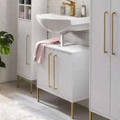 57x61x30 Waschbeckenschrank in Weiß & Gold - Nuszaleva^Wohnen Discount