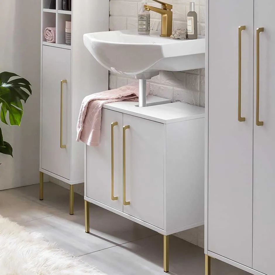 57x61x30 Waschbeckenschrank in Weiß & Gold - Nuszaleva^Wohnen Discount