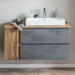 Wohnen 105x63x47 Waschtisch hängend in Wildeiche & Beton - Mia