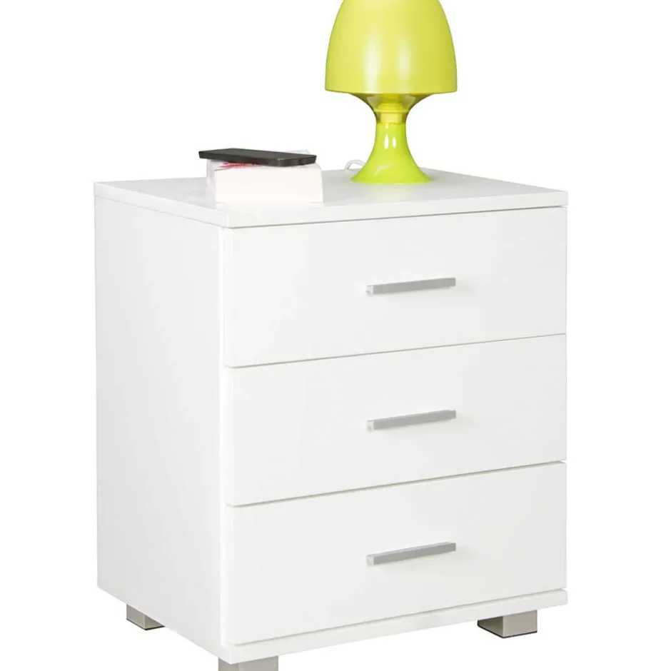 45x54x34 Weiße Nachtkommode mit Metallgriffen - Renero^Wohnen Sale