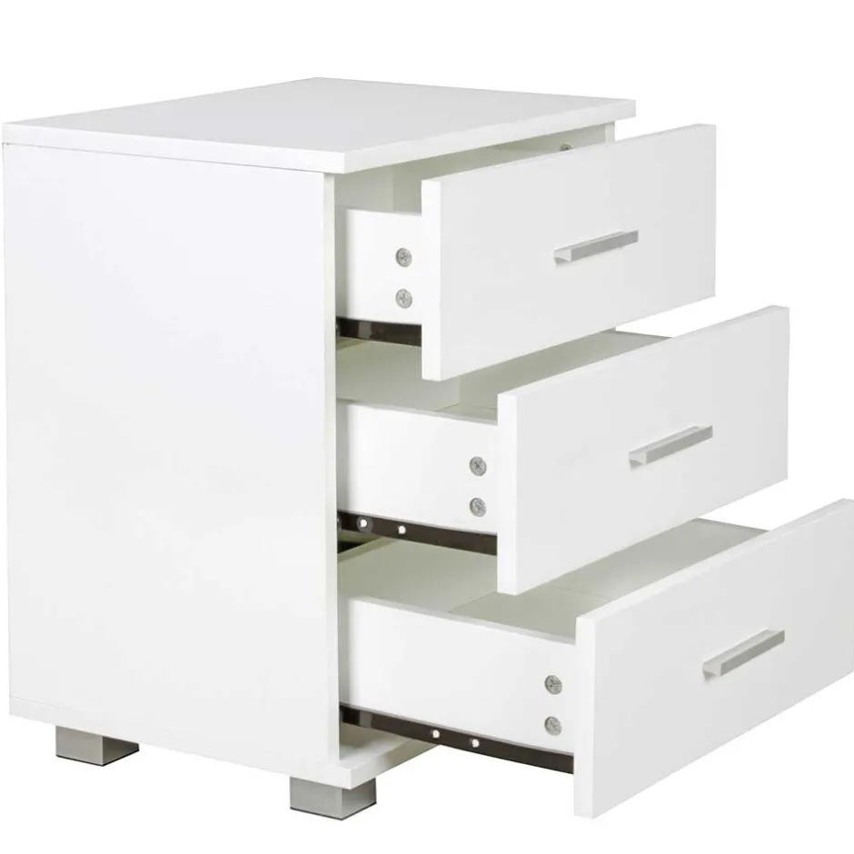 45x54x34 Weiße Nachtkommode mit Metallgriffen - Renero^Wohnen Sale