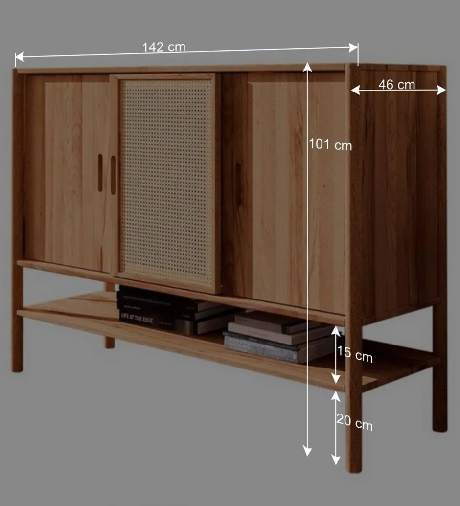 142x101x46 Wildbuche Sideboard mit drei Schiebetüren - Indrya^Wohnen Outlet