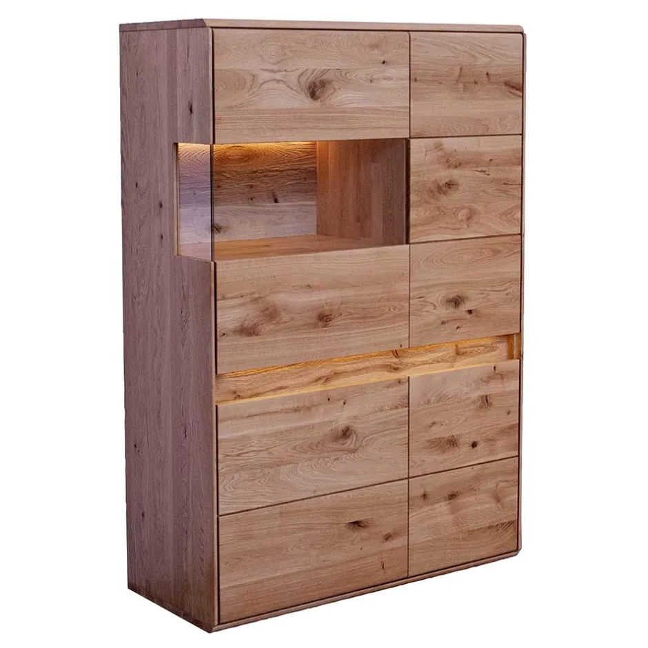 Wohnen 103x152x44 Wildeiche Highboard mit Glaseinsatz - Acmida