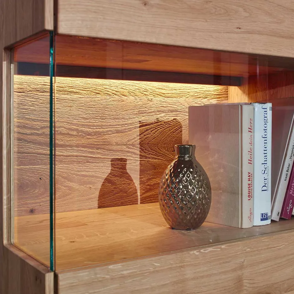 Wohnen 103x152x44 Wildeiche Highboard mit Glaseinsatz - Acmida