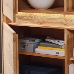 Wohnen 103x152x44 Wildeiche Highboard mit Glaseinsatz - Acmida