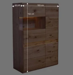 Wohnen 103x152x44 Wildeiche Highboard mit Glaseinsatz - Acmida