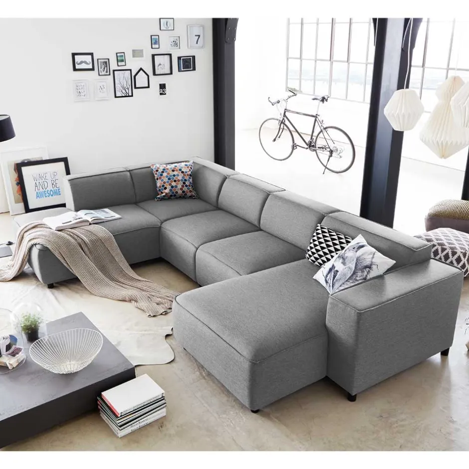 324x70x195 Wohnlandschaft in Hellgrau - Brianco^Wohnen Discount