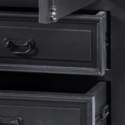 Wohnen 61x180x42 Wohnzimmer Schrank in Schwarz & Teak - Niovan