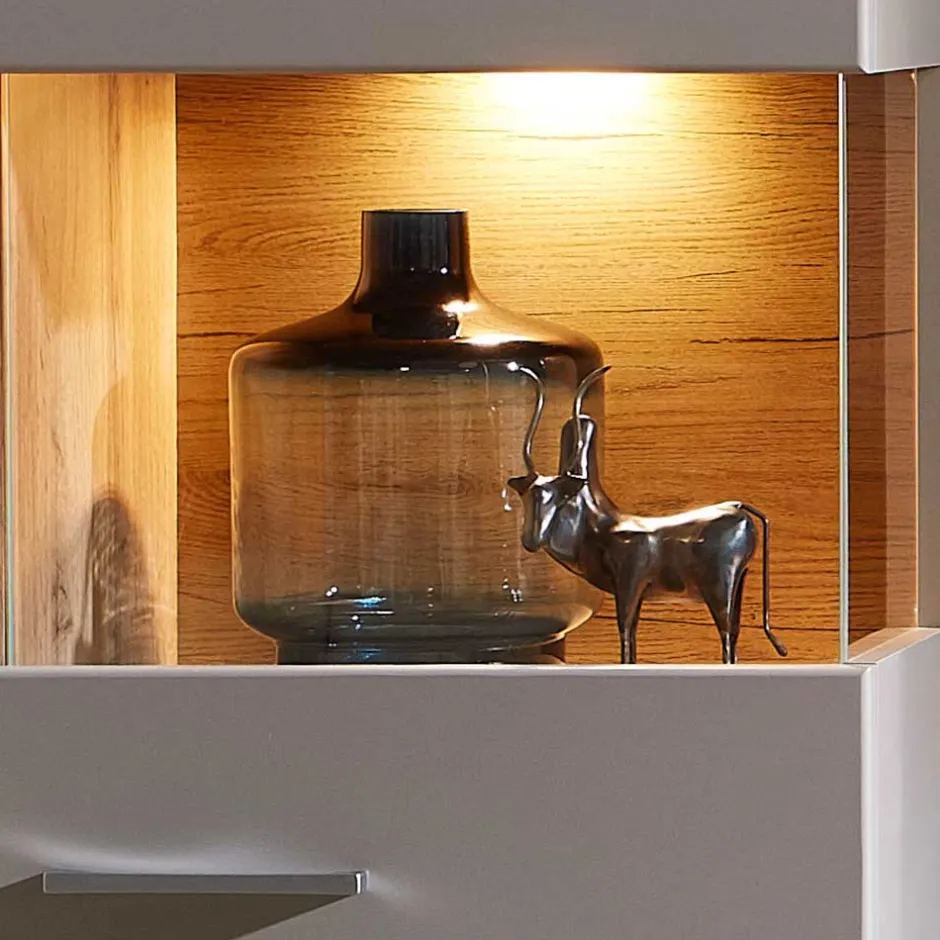 Wohnen 80x139x37 Wohnzimmer Schrank mit Glas Einsatz - Fraguca