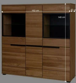 162x148x42 Wohnzimmer Schrank mit Glas Einsätzen - Sennya I^Wohnen New