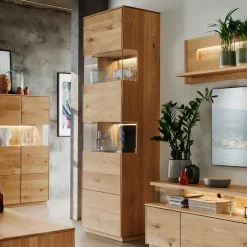 63x208x44 Wohnzimmer Vitrine aus Wildeiche massiv - Obinson^Wohnen