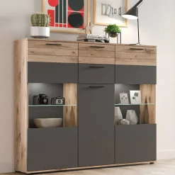 140x134x37 Wohnzimmerschrank Highboard mit Glas - Lucios^Wohnen New