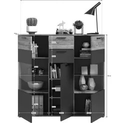 140x134x37 Wohnzimmerschrank Highboard mit Glas - Lucios^Wohnen New