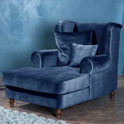 Wohnen XXL Sessel in Dunkelblau Samtvelours - Louam