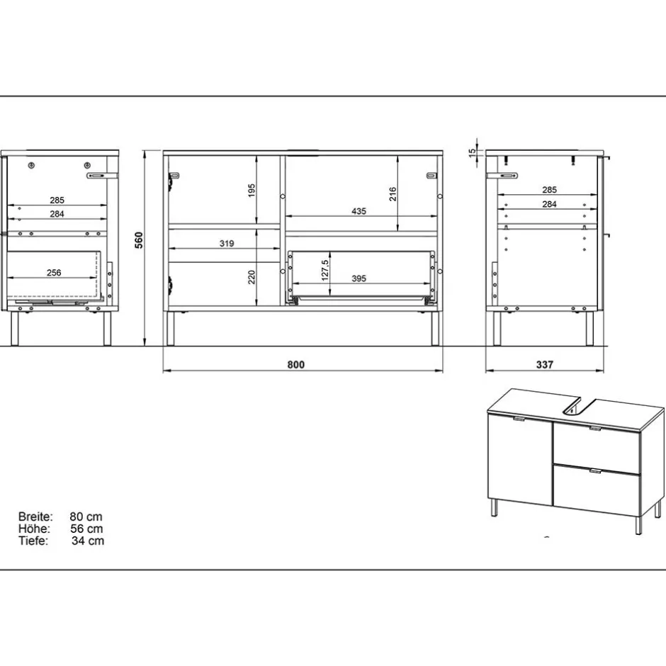 Wohnen 80xx56x34 Waschtischunterbau in Weiß Hochglanz - Narilos