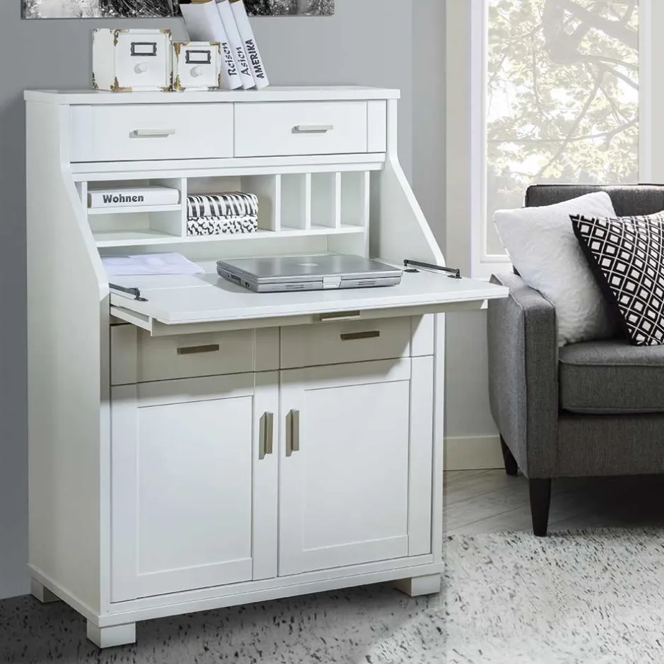 Zeitloser Sekretär Schrank in Weiß lackiert - Ballon^Wohnen Online