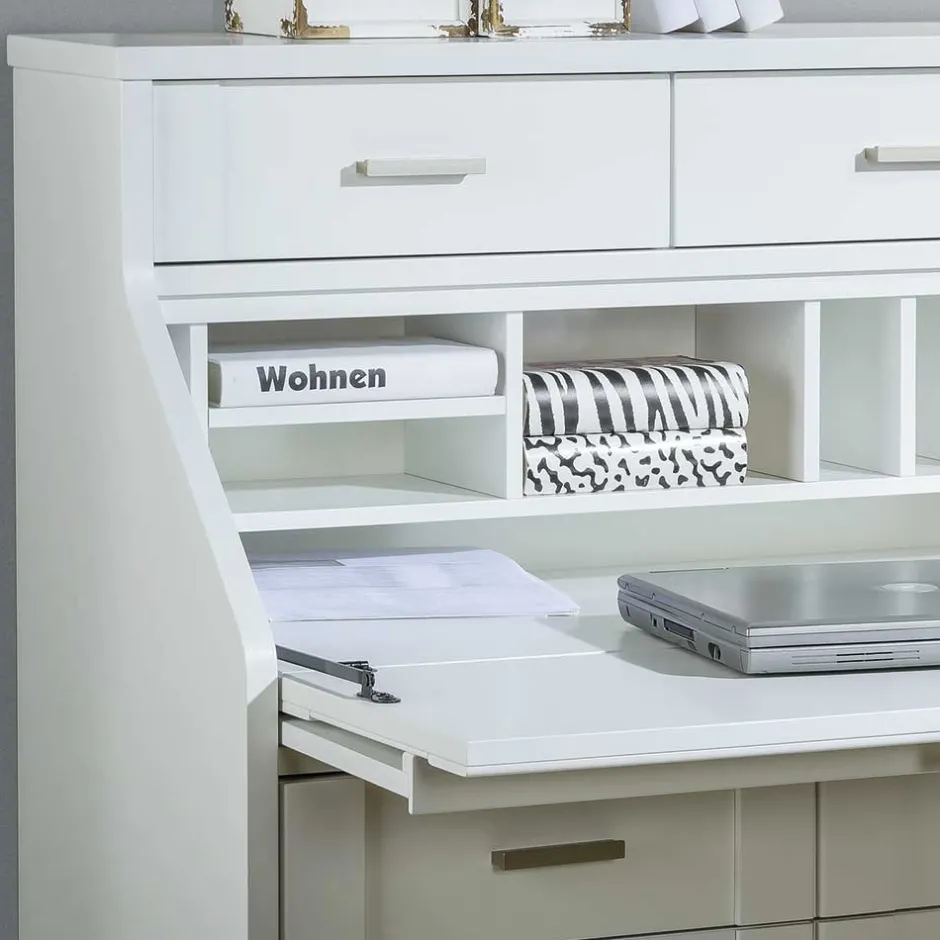 Zeitloser Sekretär Schrank in Weiß lackiert - Ballon^Wohnen Online