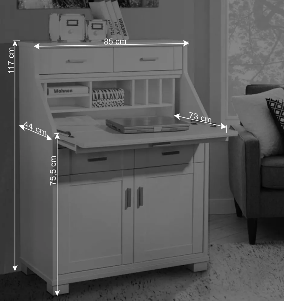 Zeitloser Sekretär Schrank in Weiß lackiert - Ballon^Wohnen Online