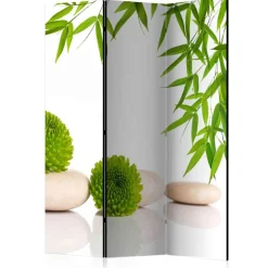 Zen Motiv Paravent in Weiß & Grün - Doskados^Wohnen Hot