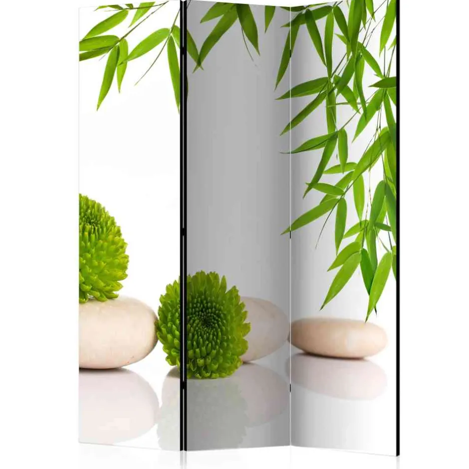 Zen Motiv Paravent in Weiß & Grün - Doskados^Wohnen Hot