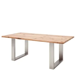 Wohnen Zerreiche Esstisch mit Baumkante Jelsica & Edelstahl Bügelgestell