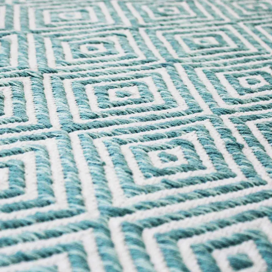Wohnen Zick Zack Muster Teppich in Türkis und Creme - Menkroa