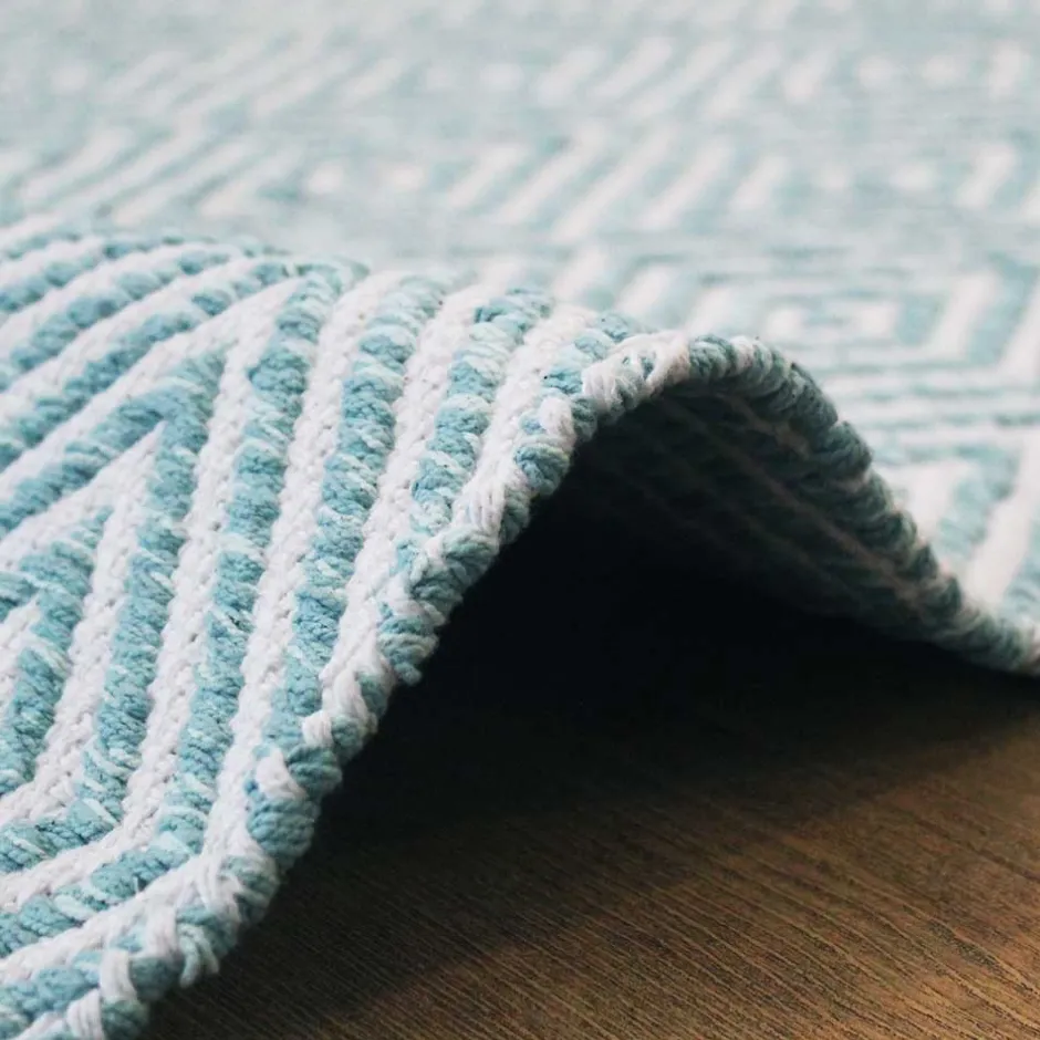 Wohnen Zick Zack Muster Teppich in Türkis und Creme - Menkroa