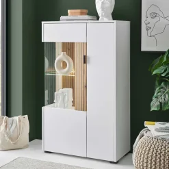 Wohnen Zweifarbiges Highboard mit Glaseinsatz - Nenaloro