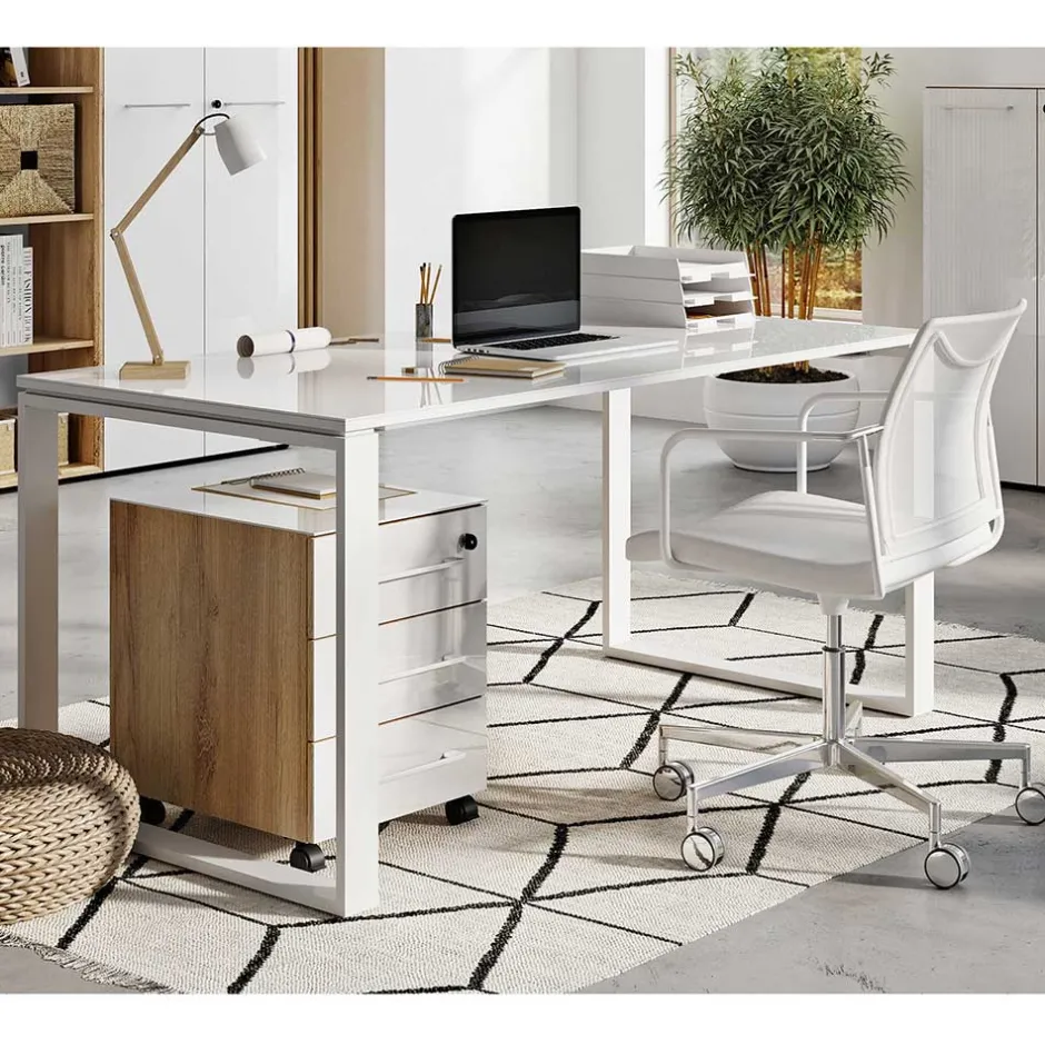 Wohnen Zweifarbiges Set Schreibtisch & Rollcontainer - Laszlo (zweiteilig)