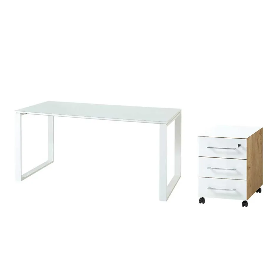 Wohnen Zweifarbiges Set Schreibtisch & Rollcontainer - Laszlo (zweiteilig)