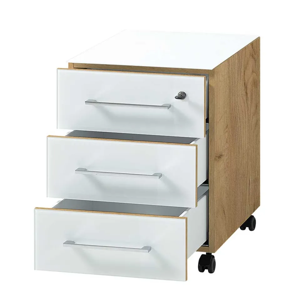 Wohnen Zweifarbiges Set Schreibtisch & Rollcontainer - Laszlo (zweiteilig)